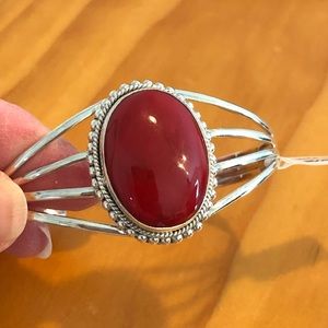 Red Coral Sterling Silver Cuff Bracelet